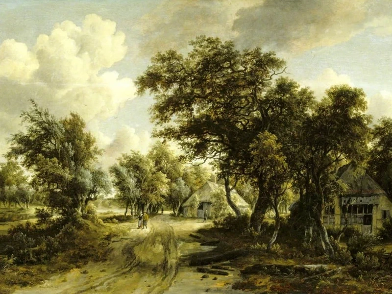 1638-Meindert Hobbema - Casa tra gli alberi nel bosco-1662